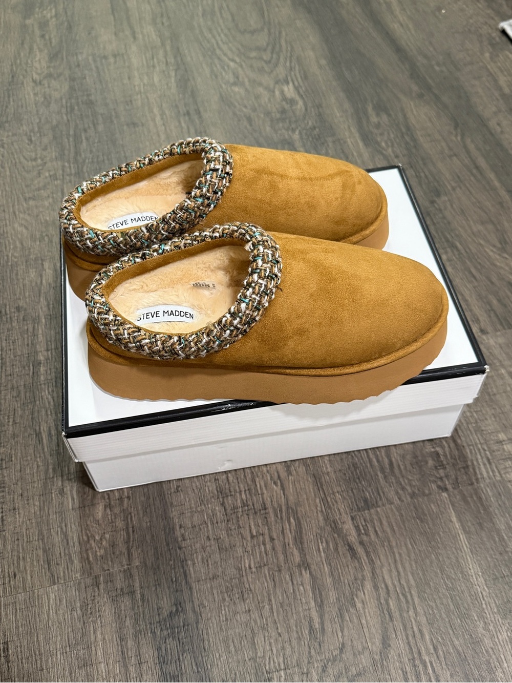 Steve Madden Cognac Suede Slip-On Clog with Woven Trim